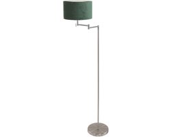Vloerlampen Staalkleurige Vloerlamp Bella 3880ST met Groen Velours Kap, Metaal/Textiel, 154 cm Hoogte, Draaibaar, Mexlite