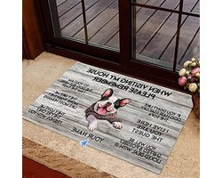 Vloermat Franse Bulldog - Keukenmat Entree tapijt - Vuil weren - Zachte fluwelen stof - 40 x 60 cm - Geel