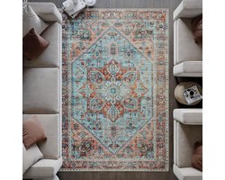 Vloermat – Gevlokt woonkamerkleed — Slijtvaste en vlekbestendige mat — Geschikt voor slaapkamers en entrees binnenshuis; antislip en wasbaar; vintage-stijl, geschikt voor keukens, badkamers en kantoren — 60x90 cm