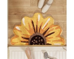 Vloermat voor Badkamer en Keuken 60 x 90 cm - Zonnebloemdesign - Zacht en Pluizig - Anti-slip Onderkant - Geschikt voor Badkamer, Keuken, Slaapkamer, Kinderkamer en Woonkamer - Geel Decoratieve Badmat