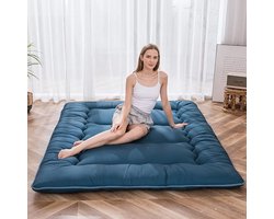 Vloermatras Futon Tatami Matras 90x190 cm – Extra Dik Japans Vouwmatras met Traagschuim – Opvouwbaar Rolmatras als Gastenmatras, Vloerbed & Slaapmat – Blauw Steen – Pauwhome