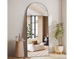 Vloerspiegel - 165 x 61 cm - Zwart - Passpiegel met Standaard Grote Wandspiegel - Hangende Spiegel - Staande Spiegel - Passpiegel Staand