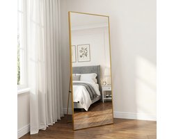 Vloerspiegel 177 x 77 cm, Frame Aluminiumlegering, Slaapkamerspiegel, Grote Vloerspiegel, Rechthoekige Wandspiegel Algehele Harmonie Kleding en Schoenen te Controleren (Goud, 177 x 77 cm)