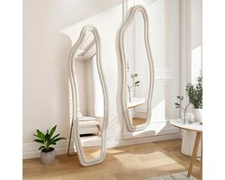 Vloerspiegels, dolfijnspiegels - 140x45 cm, moderne onregelmatig gevormde staande spiegels, high-definition spiegels, passpiegels, fluwelen rand, wit