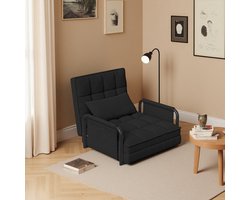 Vloerstoel, 2-in-1 opvouwbare bankstoel met slaapfunctie en 5 niveaus verstelbare rugleuning, gastenbank, loungebank, gewatteerde bank voor woonkamer, slaapkamer, lounge, balkon, zwart