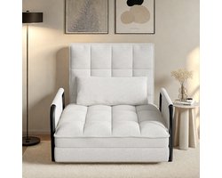 Vloerstoel, 2-in-1 opvouwbare bankstoel met slaapfunctie en 5 niveaus verstelbare rugleuning, gastenbank, loungebank, gewatteerde bank voor woonkamer, slaapkamer, lounge, balkon, Wit