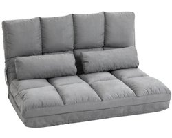 Vloerstoel 2-in-1 vloerstoel & bed met rugleuning, verstelbaar in 3 standen, zitkussen van grijs fluweel & staal, 102x73x60cm