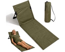 Vloerstoel, inklapbaar, strandstoel, inklapbaar, licht, met rugleuning, zitkussen en ligkussen, als opvouwbare strandstoel en vloerstoel voor tuin, strand, camping (groen)