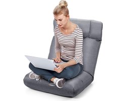 Vloerstoel met verstelbare rugleuning en hoofdsteun, vloerstoel met ligfunctie, vloerkussen gevoerd, meditatiestoel vensterstoel tot 150 kg belastbaar (grijs)