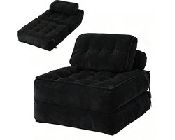 Vloerstoel - Opvouwbare 2-in-1 corduroy vloerstoel – Comfortabele opklapbare bank met verstelbare rugleuning – Veelzijdig logeerbed en loungestoel voor woonkamer en slaapkamer – Zwart