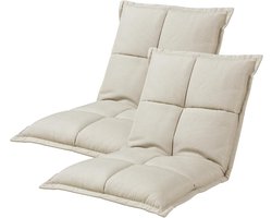 Vloerstoelen Set - Zitkussens Rugleuning - Ontspannen Lezen Gamen - 5 Standen Verstelbaar - 55 x 110 cm - Beige