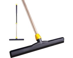 Vloertrekker met steel - 137 cm lange verstelbare telescopische paal - zware huishoudelijke bezem - perfect voor garage binnenplaats douche - badkamer huisdier haar bont vloer marmeren glazen tegel water schuim Vloertrekker met steel