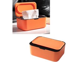 Vochtig Toiletpapier Houder- Vochtige doekjes opbergdoos-Tissue Box- Billendoekjes box- doekjeshouder- Tissue Houder - Vochtige doekjes dispenser -doos voor nat toiletpapier -doos voor nat toiletpapier-billendoekjes houder- Oranje zwart - 19*13*7.8cm