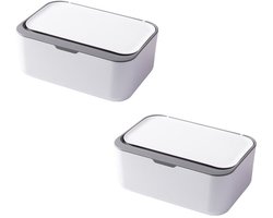 Vochtige doekjes dispenser - 2 Stuks - Doekjesverdeler - Kunststof - Afdichting - Vochtig Toiletpapier Houder - Stofdicht - Vochtige doekjes opbergdoos - Navulbare Veeg Container - Geschikt voor thuis en op kantoor - 19*13*7.5cm - Wit