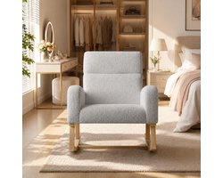 Voedingsstoel - Schommelstoel - Fauteuil Met armleuningen en rugsteun - Relaxstoel babykamer met zijzakken - LichtGrijs