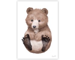 Voetafdruk baby – Beer – Poster kinderkamer – Kraamcadeaus – Babyshower – Complete set met reserveposter, instructies en een inktkussen