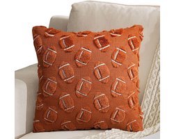 Voetbal Decoratiekussen - Sportieve Hoes - Woonkamer Sfeer - Zacht Pluche - 45x45 cm - Oranje