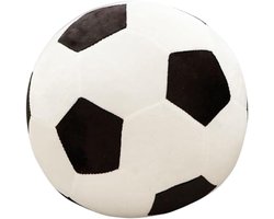Voetbal Pluche Kussen - Sport Sieraad - Decoratie Kamer - Zachte Pluche Vulling - 28 cm - Zwart Wit
