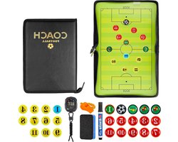 Voetbaltactiekbord - draagbaar voetbal coach board - inklapbare trainingsmap - voetbal met magnetische grote schaakfiguren - stopwatch timer - scheidsrechterfluitjes - spons - boardmarker