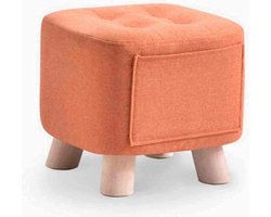 Voetbank Kruk - Voetenbank Poef - Voeten Rusten - Met Opbergvak - 28x28x28cm - Oranje