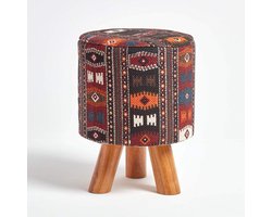 Voetbank Rond - Poef Decoratief - Ontspanning Zitten - Handgeweven Katoen - 32 x 32 x 42 cm - Veelkleurig