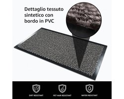 Voetdroger grijze deurmat voor buiten en binnen - regen- en absorberend - antislip PVC-onderkant - kunstvezel - wasbaar en dun - 90 x 120 cm