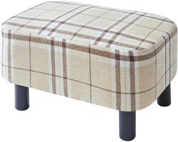 Voetenbank - 42 cm rechthoekige poef met houten poten - Moderne linnen stof - Voetsteun voor woonkamer en slaapkamer - Gestreept - HD-HRF-BD215