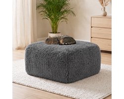 Voetenbank - als voetsteun - extra zitplek - comfortabel ontspannen - zachte pluche bekleding - neutrale grijze kleur