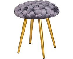 Voetenbank Fluwelen Poef - Bijzettafel Kruk - Ontspannen Zitten - Decoratief Geweven Ontwerp - 37x37cm - Groen
