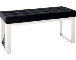 Voetenbank – Glanzend edelstaal met zwart fluweel – Luxe zitvlak – 100 cm breed, 41 cm diep, 48 cm hoog