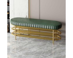 Voetenbank Gouden metalen schoenenrek met zitting - 2-laags schoenenbank voor de entree - smalle gangbank met opbergruimte voor de woonkamer (maat: 100 cm, kleur: groen)