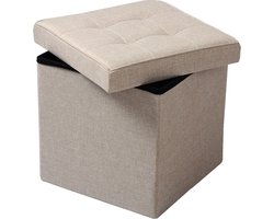 Voetenbank Jacobus met opbergruimte - Poef met opberg - Opbergbox hocker - Zitkist met deskel - Beige - Stof - 50x35x45cm