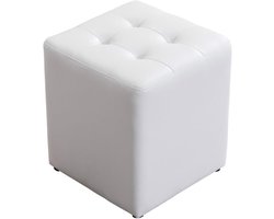 Voetenbank Kubus - Zitkruk Poef - Ontspannen Zitten - Gestoffeerd PU-leer - 36x36x40CM - Oranje