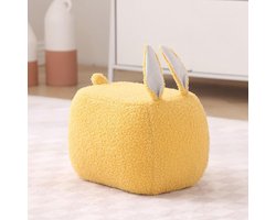 Voetenbank Leuke - Ottomaanse Kruk - Extra Zitplaats - Zacht Teddy Fluweel - 25x23x23 cm - Geel