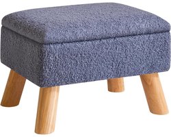 Voetenbank met opbergruimte - 40x30x28 cm - Teddy fluweel - Stevige houten poten - Blauw