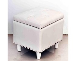 Voetenbank met opbergruimte - Opbergkruk - Woonkamer decoratie - Duurzaam PU-leer - 40x35x40cm - Zwart