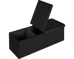 Voetenbank met opbergruimte Ramón - Poef met opberg - Opbergbox hocker - Zitkist met deskel - Velvet- Zwart - 110x38x38 cm