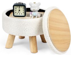 Voetenbank met Opbergruimte - Teddy Poef met Deksel en Gevoerde Zitting - Kleine Voetensteun voor Woonkamer, Slaapkamer of Hal - Wit