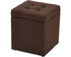 Voetenbank met Zitting - Poef Kruk - Zitplek Creëren - Katoen Linnen Stof - 30x30x35cm - Koffie