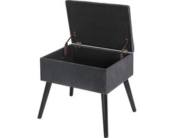 Voetenbank Opbergbank in Fluweel en voeten in massief hout,Ottomaanse Opbergpoef opbergkruk 50x35x45cm,Donkergrijs