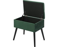 Voetenbank Opbergbank in Fluweel en voeten in massief hout,Ottomaanse Opbergpoef opbergkruk 50x35x45cm,Donkergroen