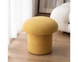 Voetenbank Paddestoel - Poef Kruk - Ontspannen Zitten - Zacht Teddy Materiaal - 37x43x26 cm - Geel