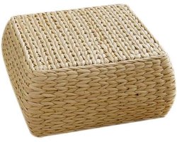 Voetenbank Rattan - Poef Tatami - Ontspannen Zitten - Handgeweven Natuurlijk - 30x30x15 cm - Multicolor