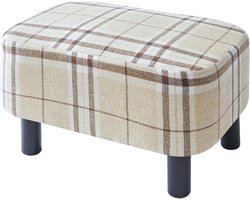 Voetenbank rechthoekig met houten poten en gestreepte linnen bekleding - Comfortabele voetenbank voor woon- en slaapkamer met gewatteerde zitting.
