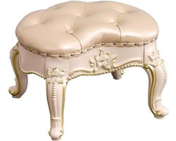 Voetenbankje en Poef - Zitje Hocker - Voeten Rusten - Massief Houten Frame - 42X32X30CM - Goud