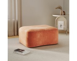 Voetenbankje Fluweelzacht - 96 x 69 x 45 cm - Stof - Oranje - Gestoffeerde Hocker Voor Woonkamer En Ontspanning - Montagevrij