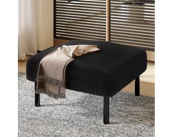 Voetenbankje Hocker 56 x 51 x 39 cm – Zacht Gestoffeerd – Cordstof – Zwart – Metalen Frame – Voor Binnen