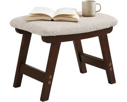 Voetenbankje - hout - 29 cm hoog - gestoffeerd - beige-bruin