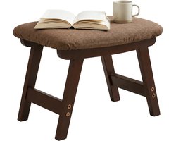 Voetenbankje - hout - 29 cm hoog - gestoffeerd - bruin