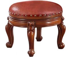 Voetenbankje Ottomaans - Kleine poef - Voeten rusten - Met massief houten poten - 38x38x34cm - Geel